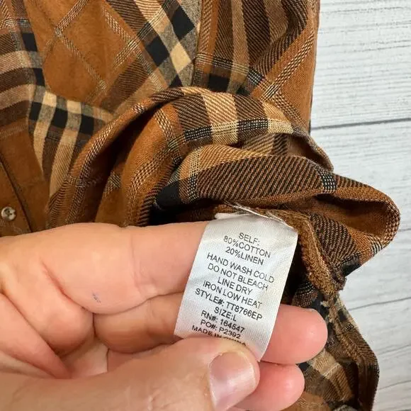 Flawless Plus Size Tan Plaid Button Up Flannel Top Size Large - Picture 7 of 8